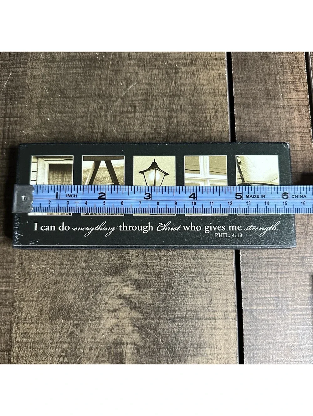 Vintage Inspirational Wooden Block Sign with Phil. 4:13 Verse